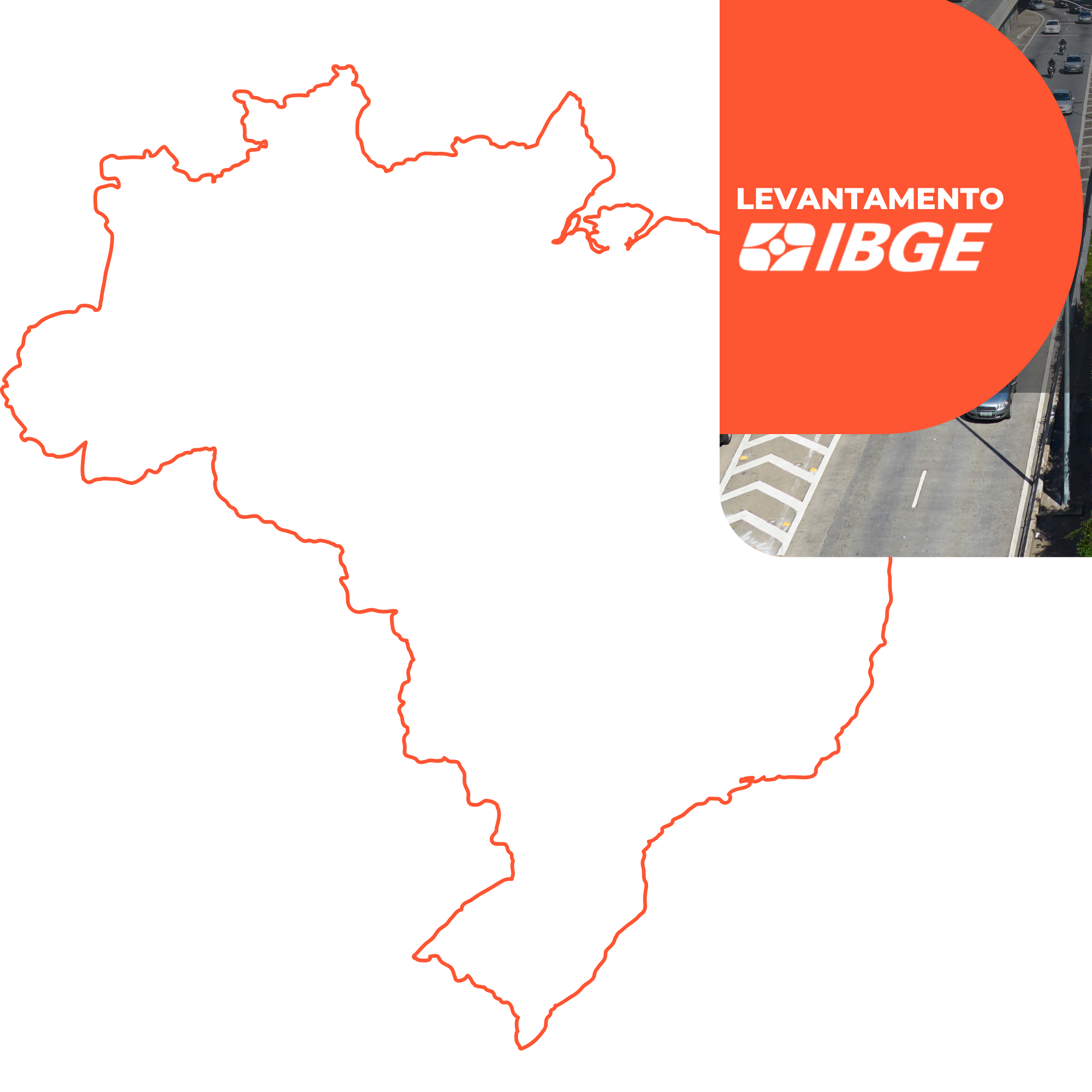 Levantamento IBGE e mapa com contorno do Brasil
