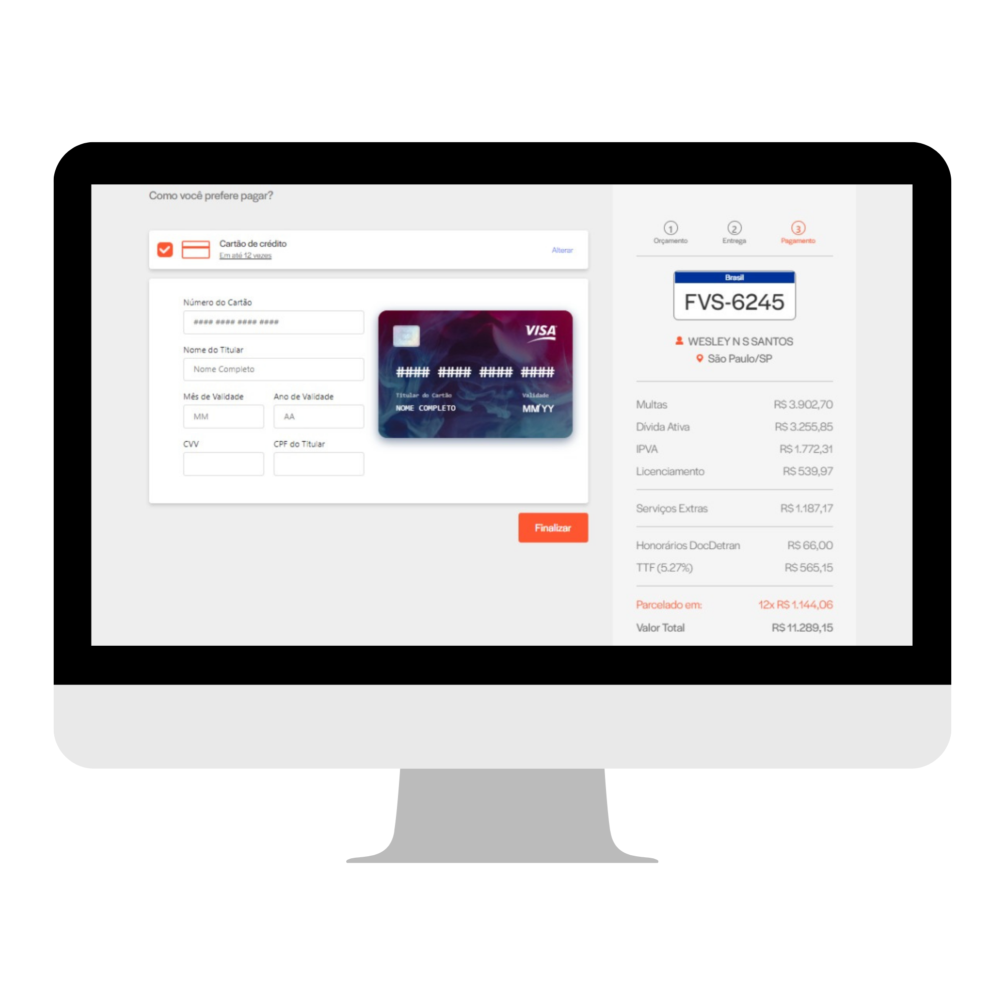 Tela de pagamento e parcelamento de débitos